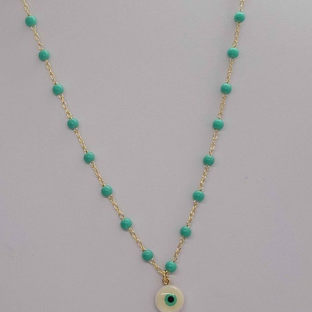 Brazilian 18k Gold Filled Turquoise Evil Eye Necklace - Picture 3 of 4